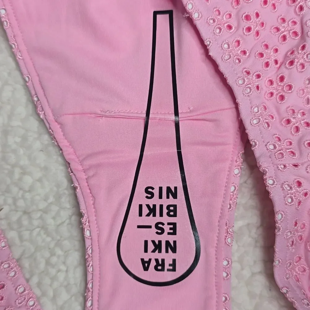 3350 NWT Pink By Frankies Pink Eyelet High Cut Bikini Bottom Sz XXL